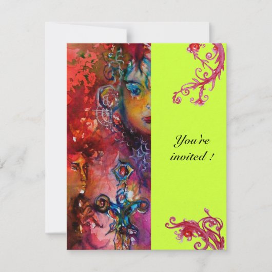 Invitation EXCALIBUR , rouge vif , rose bleu vert (Devant)