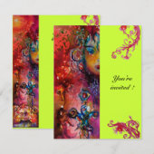 Invitation EXCALIBUR , rouge vif , rose bleu vert (Devant / Derrière)