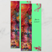 Invitation EXCALIBUR , rouge vif , rose bleu vert (Devant / Derrière)