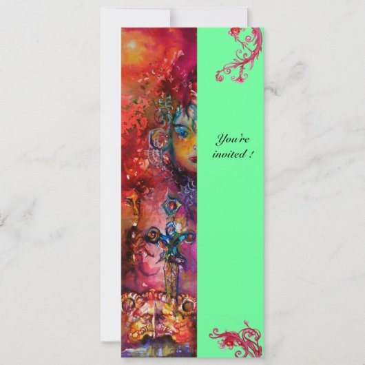 Invitation EXCALIBUR , rouge vif , rose bleu vert (Devant)