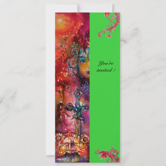 Invitation EXCALIBUR , rouge vif , rose bleu vert (Devant)