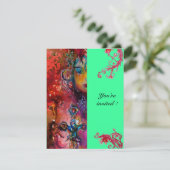Invitation EXCALIBUR , rouge vif , rose bleu vert (Debout devant)