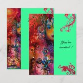 Invitation EXCALIBUR , rouge vif , rose bleu vert (Devant / Derrière)