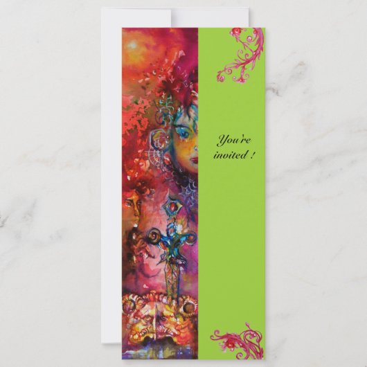 Invitation EXCALIBUR , rouge vif , rose bleu vert (Devant)