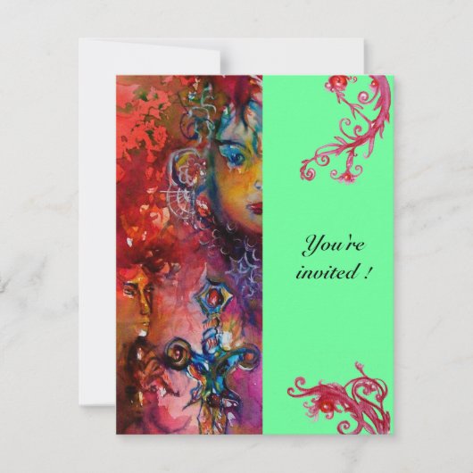 Invitation EXCALIBUR , rouge vif , rose bleu vert (Devant)
