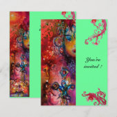 Invitation EXCALIBUR , rouge vif , rose bleu vert (Devant / Derrière)