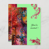 Invitation EXCALIBUR , rouge vif , rose bleu vert (Devant / Derrière)