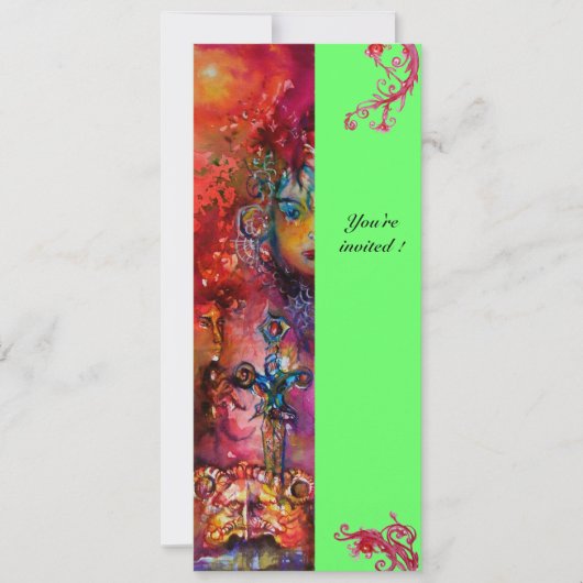 Invitation EXCALIBUR , rouge vif , rose bleu vert (Devant)