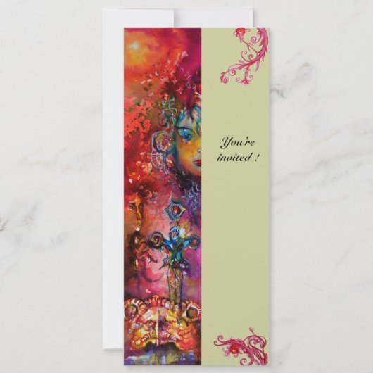 Invitation EXCALIBUR , rouge vif , rose bleu vert (Devant)