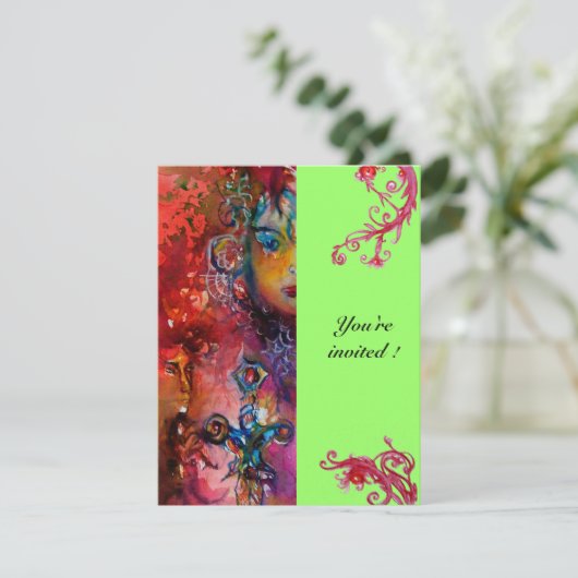 Invitation EXCALIBUR , rouge vif , rose bleu vert (Debout devant)