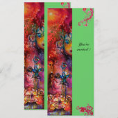 Invitation EXCALIBUR , rouge vif , rose bleu vert (Devant / Derrière)