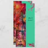 Invitation EXCALIBUR, rouge vif, rose bleu vert (Devant / Derrière)