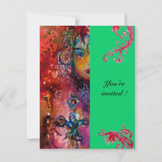 Invitation EXCALIBUR , rouge vif , rose bleu vert (Devant)