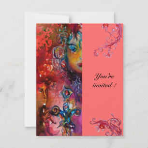 Invitation EXCALIBUR, rouge vif, rose fuchsia bleu pourpre
