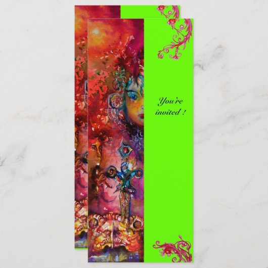 Invitation EXCALIBUR, rouge vif, vert rose (Devant / Derrière)