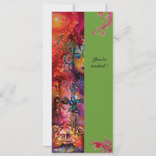 Invitation EXCALIBUR, rouge vif, vert rose (Devant)