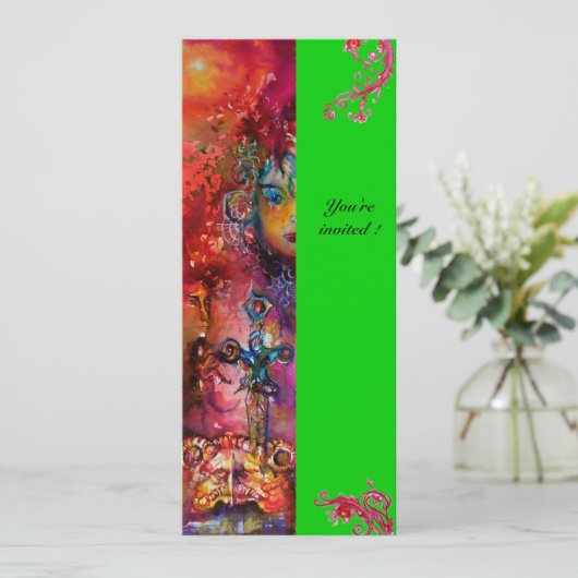 Invitation EXCALIBUR, rouge vif, vert rose (Debout devant)