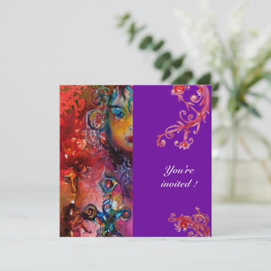 Invitation EXCALIBUR, rouge vif, violet (Debout devant)