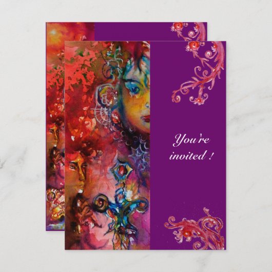 Invitation EXCALIBUR rouge vif violet fuchsia bleu blanc (Devant / Derrière)