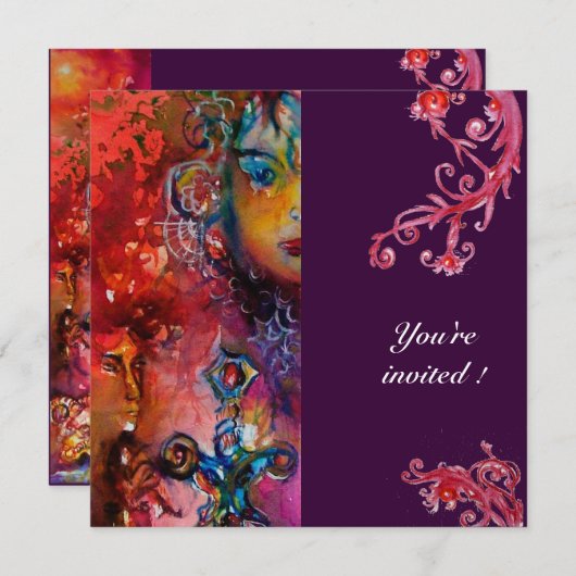 Invitation EXCALIBUR rouge vif violet fuchsia bleu jaune (Devant / Derrière)