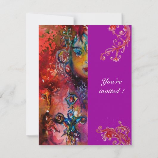 Invitation EXCALIBUR, rouge vif, violet rose (Devant)