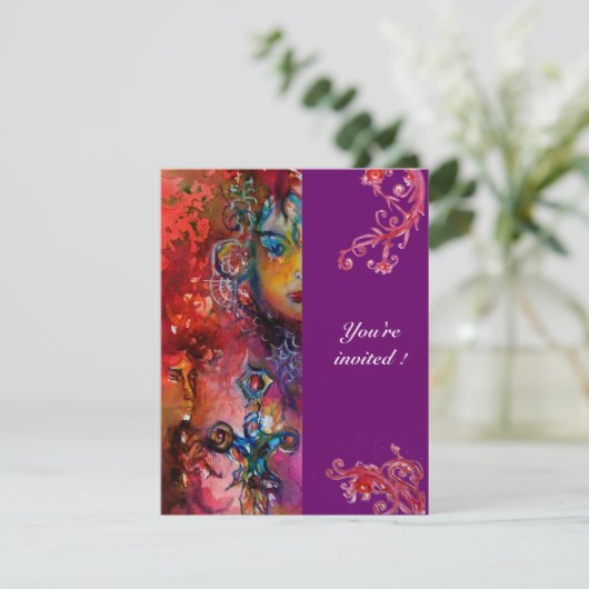 Invitation EXCALIBUR, rouge vif, violet rose (Debout devant)