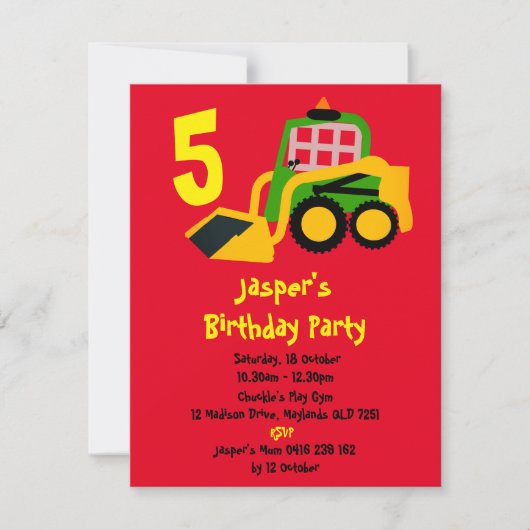 Invitation Excavateur Bobcat (Devant)