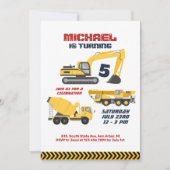 Invitation Excavateur Grue Constructeur Garçons Anniversaire (Devant)