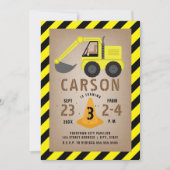 Invitation Excavateur Orange Cone Construction Anniversaire (Devant)