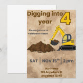 Invitation Excavatrice de Construction (Devant / Derrière)