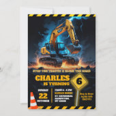 Invitation Excavatrice en construction garçon d'anniversaire (Devant)