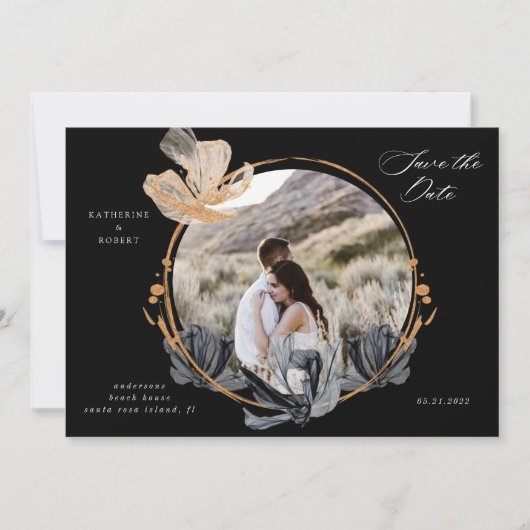 Invitation Exclusive Black Gold Floral Enregistrer La Date (Devant)