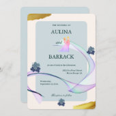 Invitation Exemple classique violet violet vert mariage (Devant / Derrière)