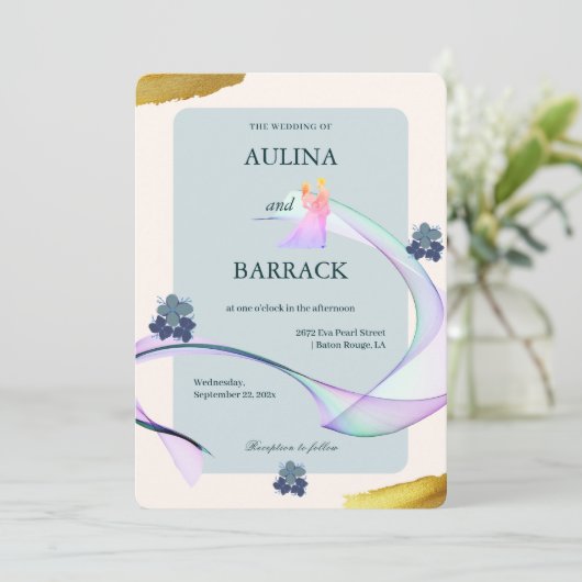 Invitation Exemple classique violet violet vert mariage (Debout devant)