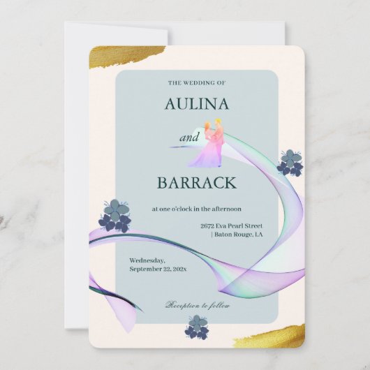 Invitation Exemple classique violet violet vert mariage (Devant)