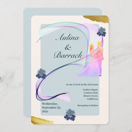 Invitation Exemple classique violet violet vert violet mariag (Devant / Derrière)