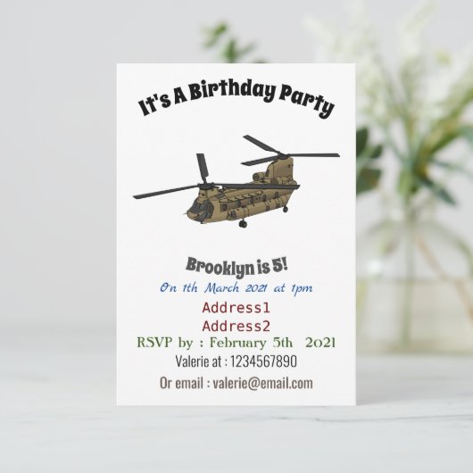 Invitation Exemple d'hélicoptère militaire Chinook (Debout devant)
