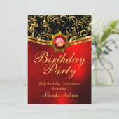 Invitation Exotic Anniversaire Party Rouge Noir Or Damas (Debout devant)