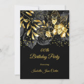 Invitation Exotic Black Floral Gold fête d'anniversaire (Devant)