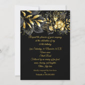 Invitation Exotic Black Floral Gold fête d'anniversaire (Dos)