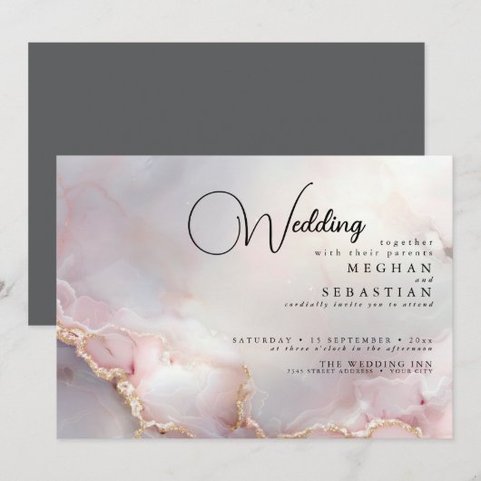 Invitation Exotic Blush Marbled Opal (Devant / Derrière)