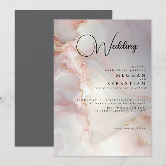 Invitation Exotic Blush  Marbled Opal (Devant / Derrière)