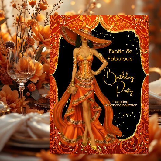 Invitation Exotic Orange Fabrique Merveilleux Anniversaire Or