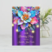 Invitation Exotic Purple Anniversaire Turquoise Rose Blue Flo (Debout devant)
