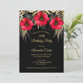 Invitation Exotic Red Black Gold Palms Floral Anniversaire (Debout devant)