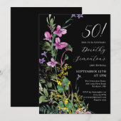 Invitation Exotic rose jaune Fleur sauvage 50e anniversaire (Devant / Derrière)