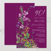 Invitation Exotic rose jaune Fleur sauvage 90e anniversaire (Devant / Derrière)