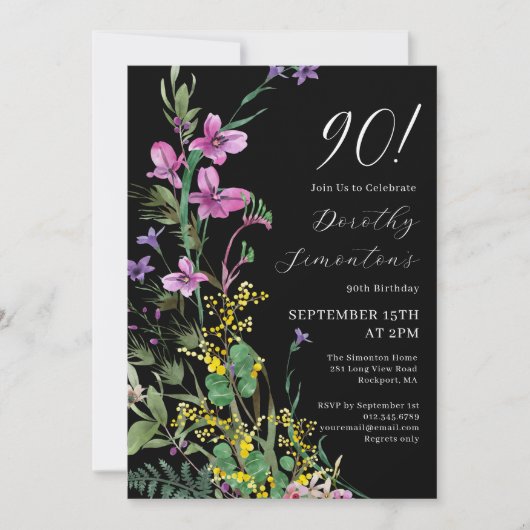 Invitation Exotic rose jaune Fleur sauvage 90e anniversaire (Devant)
