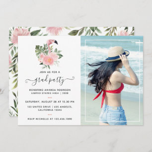 Invitation Exotic Tropical Flamant rose rose fête de graduati