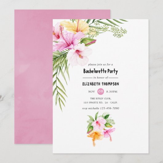 Invitation Exotic Tropical Floral Beach Bachelorette Party (Devant / Derrière)